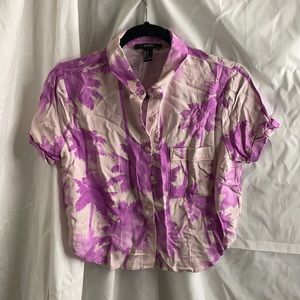 Vibrant purple. Palm tree print, crop top button up. Forever 21. Size S.
